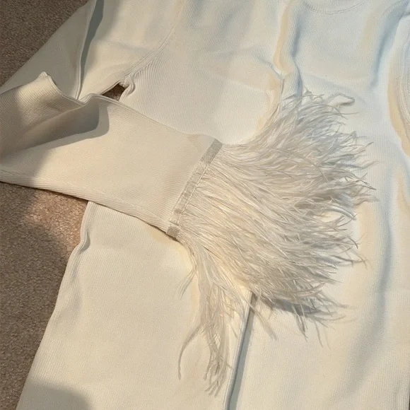 Karen Millen White Feather Cuff Women's Stretchy Sweater S - Picture 4 of 5